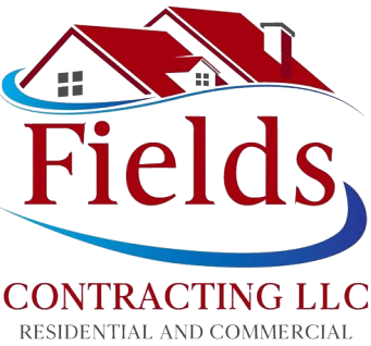 A red and blue logo for fields contracting llc