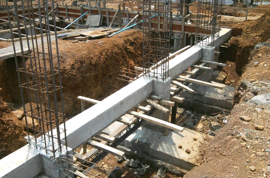 A view of some concrete beams being built.