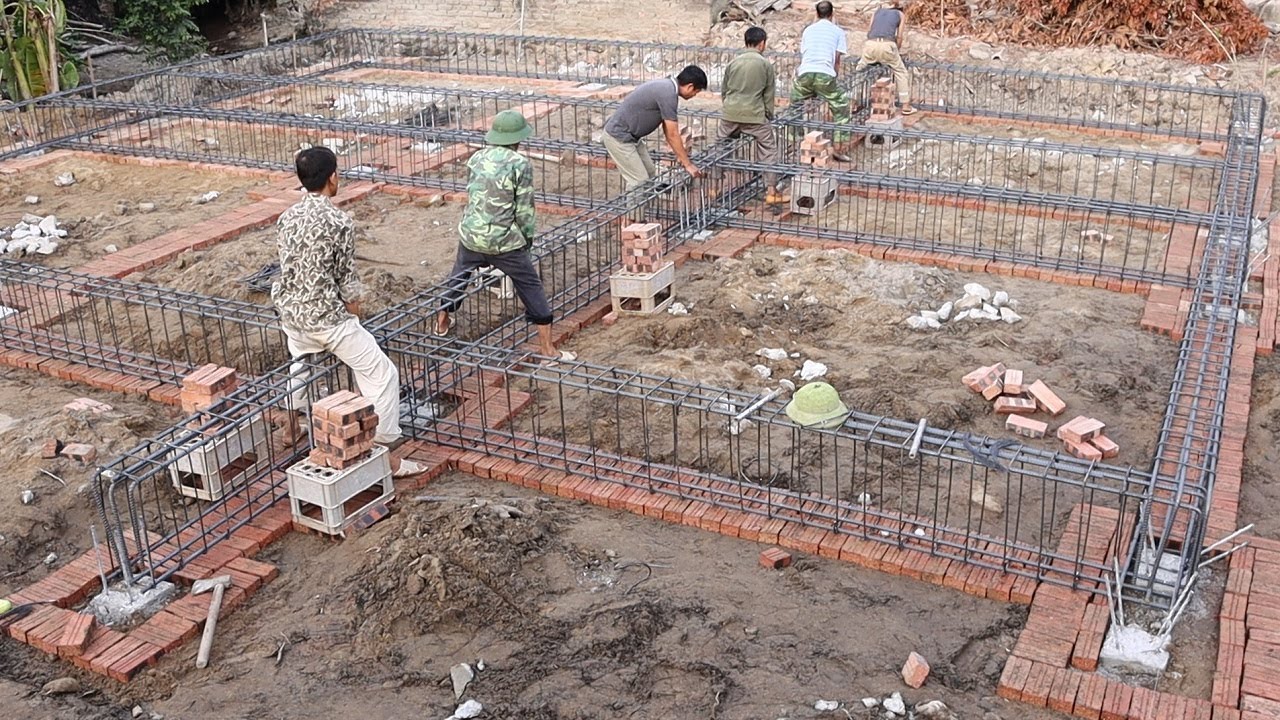 A group of people working on concrete